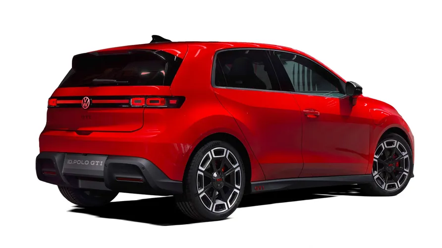 VW ID.Polo GTI rear view showing GTI badging and red brake calipers